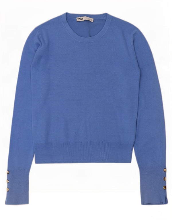 Zara Womens Crew Neck Jumper Sweater UK 14 Large Blue