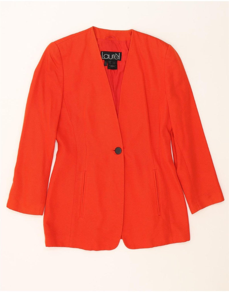LAUREL Womens 1 Button Blazer Jacket UK 14 Medium Red Pinstripe Cotton Vintage Laurel and Second-Hand Laurel from Messina Hembry 