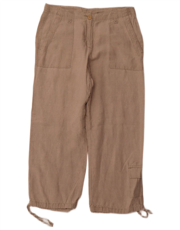 EDDIE BAUER Womens Straight Capri Trousers W36 L24 Beige Linen