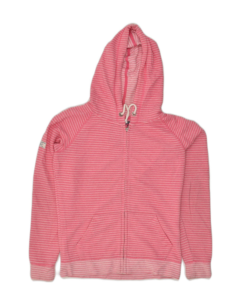 JOULES Womens Loose Fit Zip Hoodie Sweater UK 10 Small Pink Striped Cotton | Vintage Joules | Thrift | Second-Hand Joules | Used Clothing | Messina Hembry 