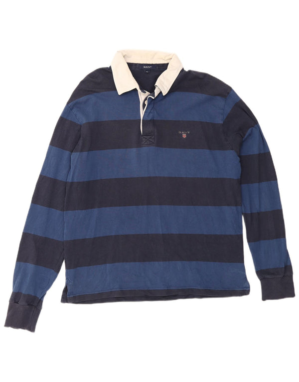 Gant Mens Long Sleeve Rugby Polo Shirt 2XL Blue Striped Cotton
