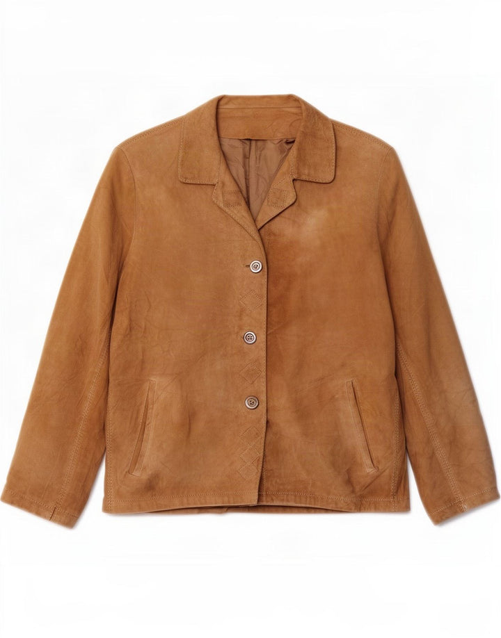Vintage Womens 3 Button Suede Blazer Jacket UK 14 Large Beige