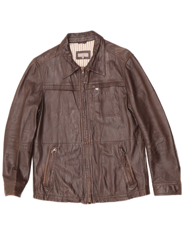 In Extenso Mens Leather Jacket UK 40 Large Brown