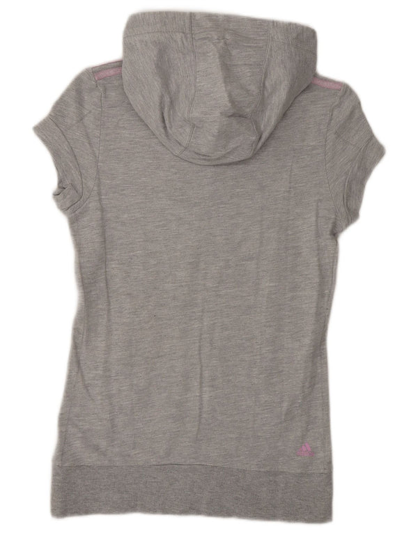 Adidas Womens Graphic Short Sleeve Hoodie Jumper UK 8 Small Grey Cotton