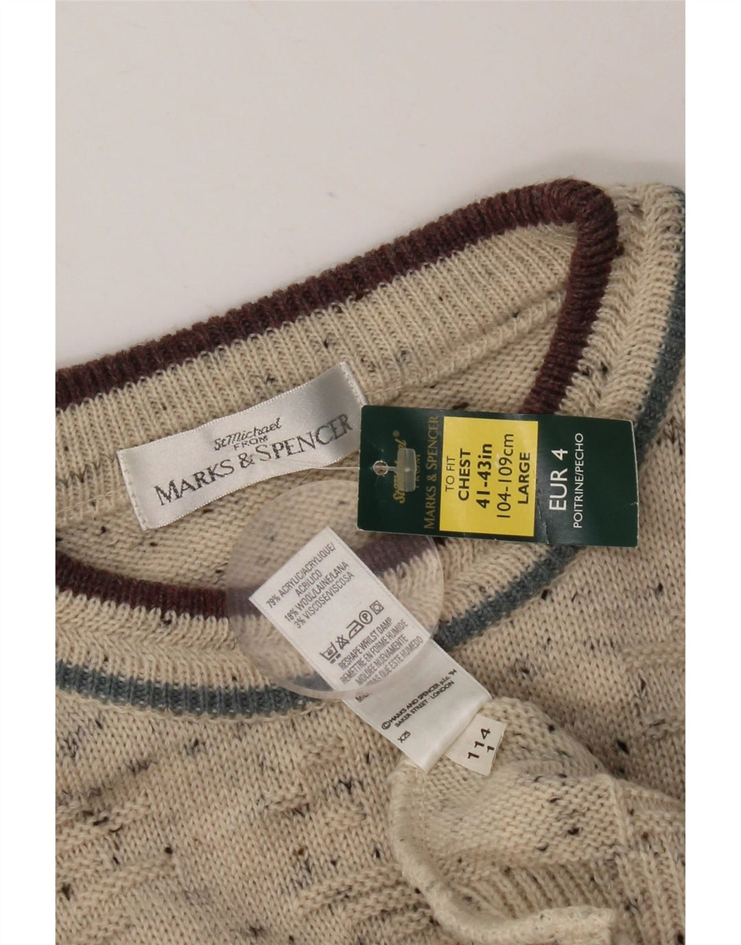 Marks & Spencer Mens Crew Neck Jumper Sweater UK 41/43 Large Beige