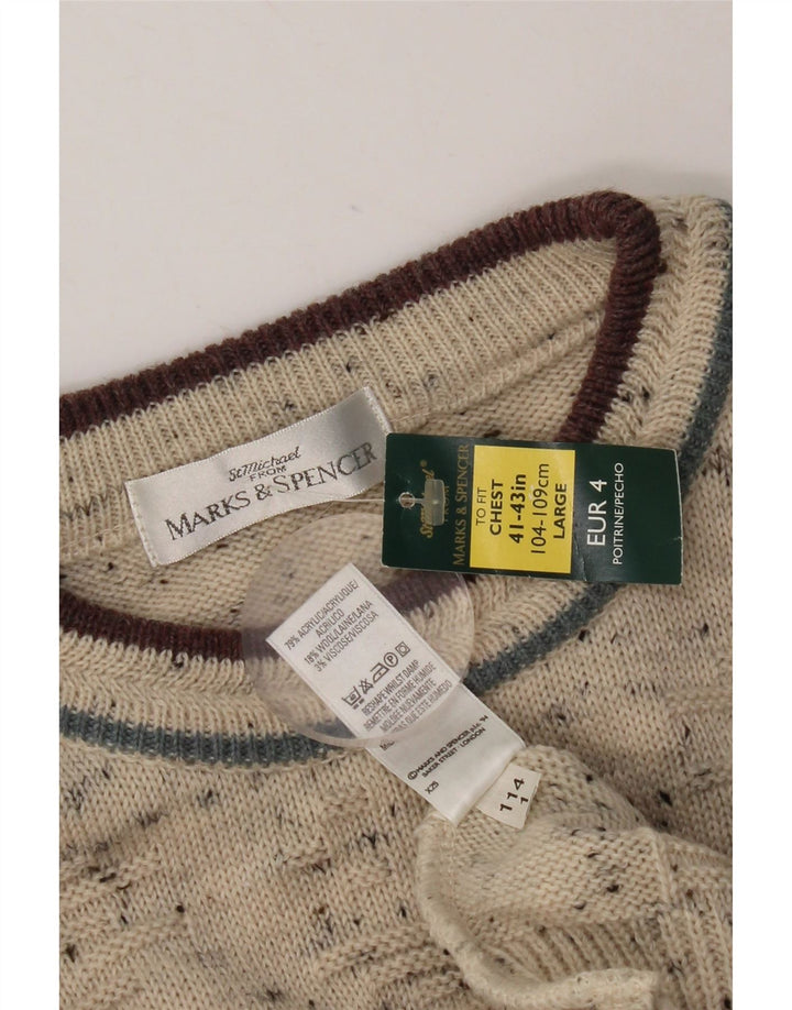 Marks & Spencer Mens Crew Neck Jumper Sweater UK 41/43 Large Beige