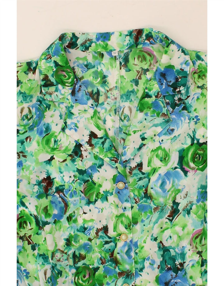 VINTAGE Womens Short Sleeve 4 Button Blazer Jacket IT 50 XL Green Floral Vintage Vintage and Second-Hand Vintage from Messina Hembry 