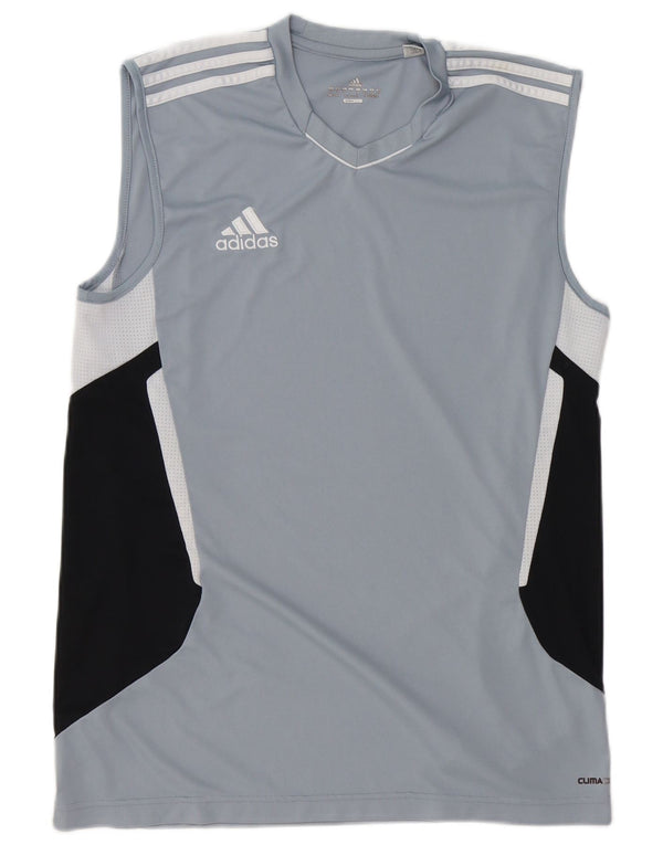 ADIDAS Mens Climacool Vest Top UK 40/42 Medium Blue Colourblock Polyester