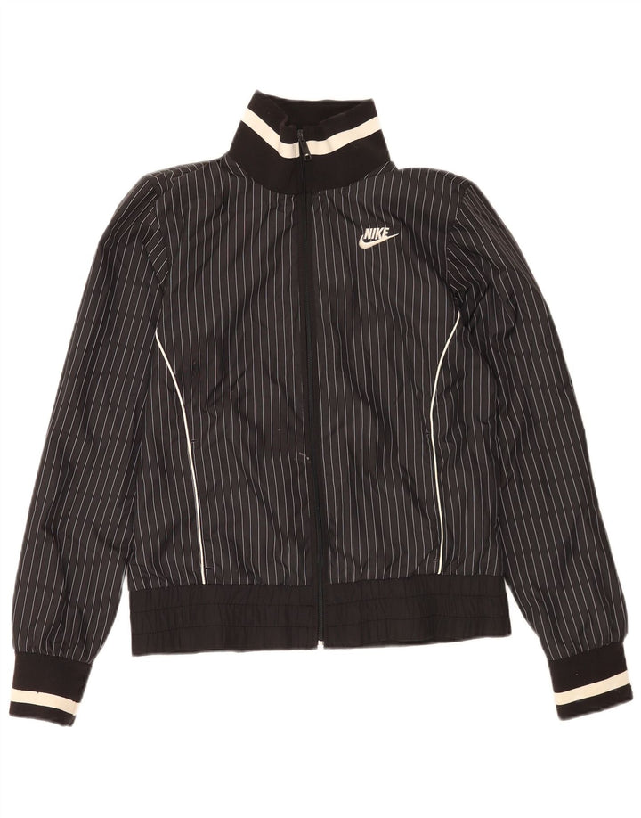 Nike Womens Tracksuit Top Jacket UK 10/12 Medium Black Pinstripe Polyester