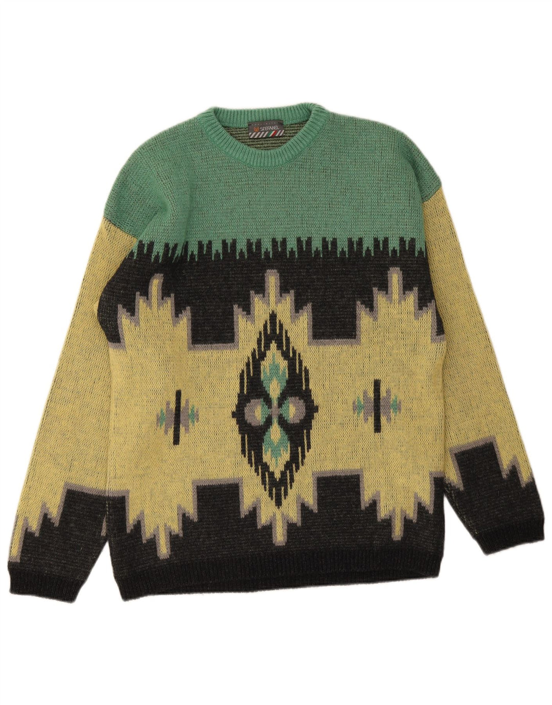 Stefanel Mens Crew Neck Jumper Sweater Medium Yellow Ikat Wool