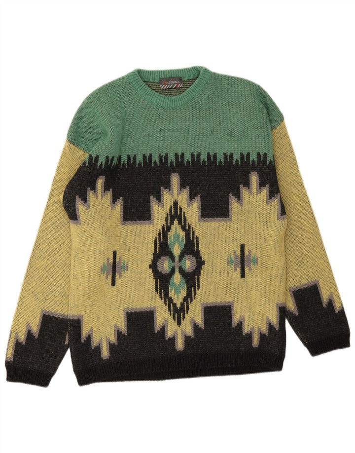 Stefanel Mens Crew Neck Jumper Sweater Medium Yellow Ikat Wool
