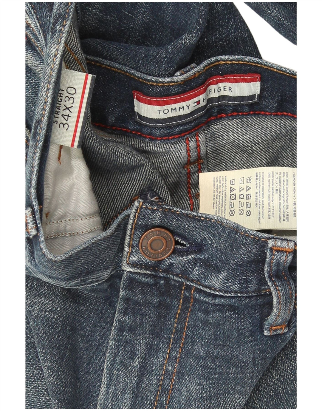 Tommy Hilfiger Mens Distressed Straight Jeans W34 L30 Blue Cotton