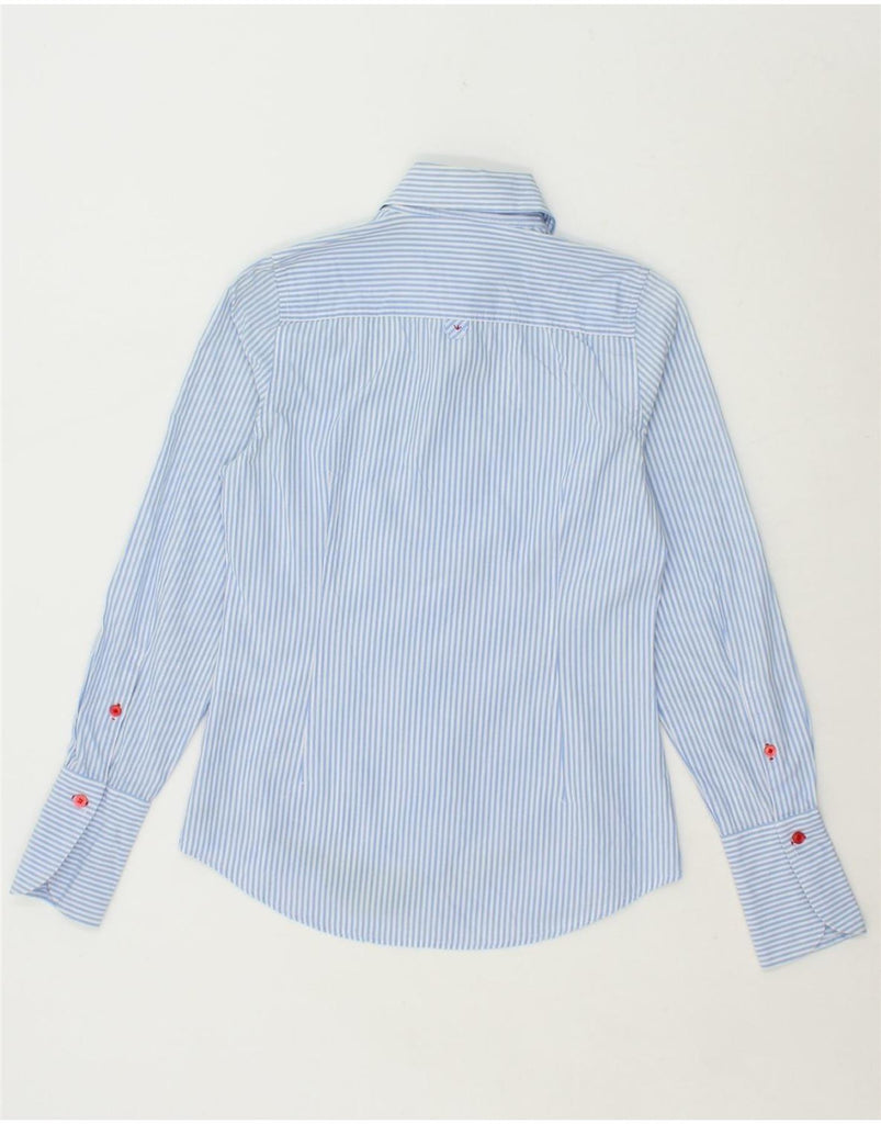 ELLESSE Womens Shirt UK 10 Small Blue Pinstripe Cotton Vintage Ellesse and Second-Hand Ellesse from Messina Hembry 