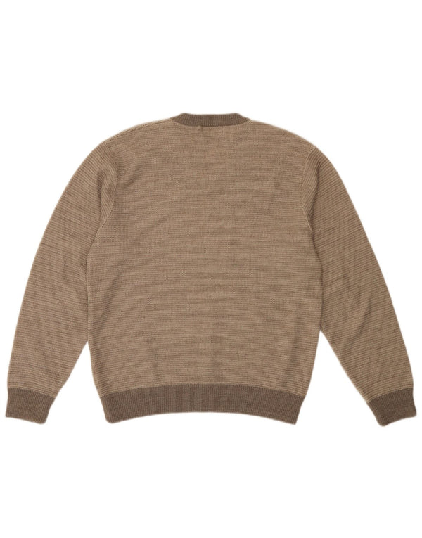 Marks & Spencer Mens V-Neck Jumper Sweater Small Beige Colourblock Acrylic