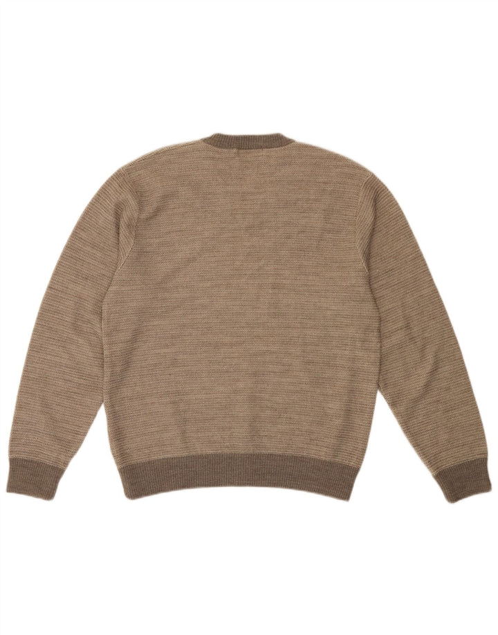 Marks & Spencer Mens V-Neck Jumper Sweater Small Beige Colourblock Acrylic