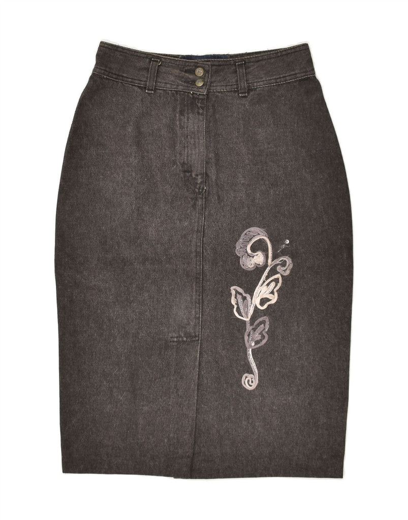 VINTAGE Womens Graphic Denim Skirt W28 Medium Grey | Vintage Vintage | Thrift | Second-Hand Vintage | Used Clothing | Messina Hembry 