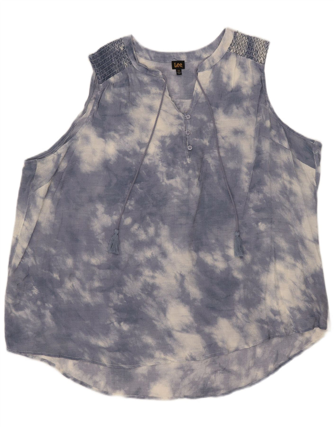 Lee Womens Sleeveless Oversized Blouse Top UK 22 3XL Blue Tie Dye Rayon