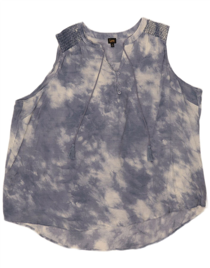 Lee Womens Sleeveless Oversized Blouse Top UK 22 3XL Blue Tie Dye Rayon