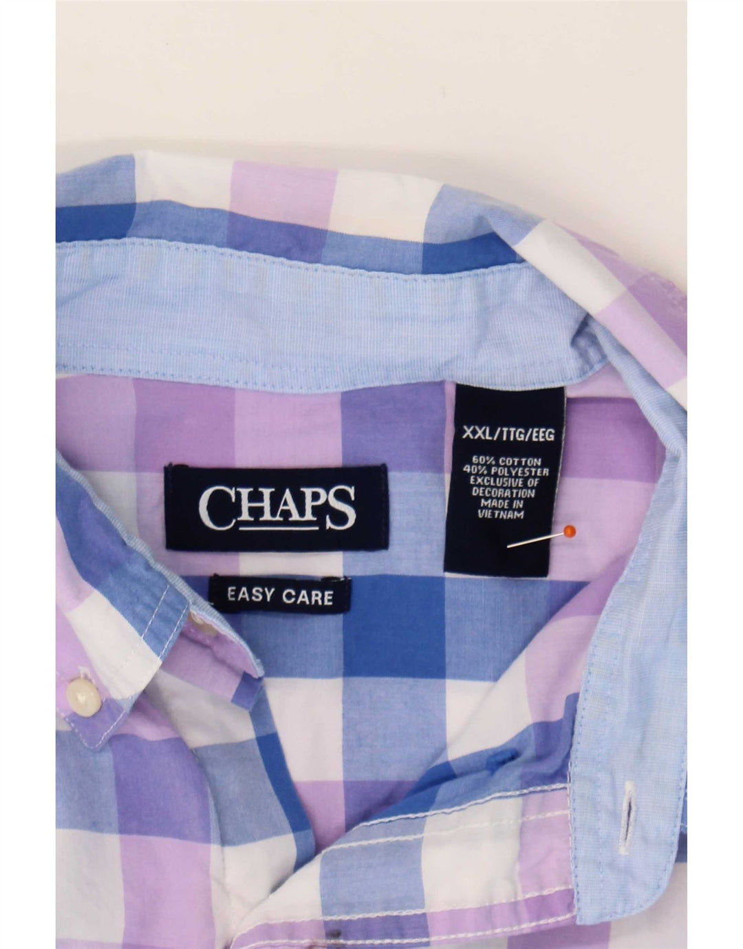 Chaps Mens Easy Care Short Sleeve Shirt 2XL Blue Gingham Cotton