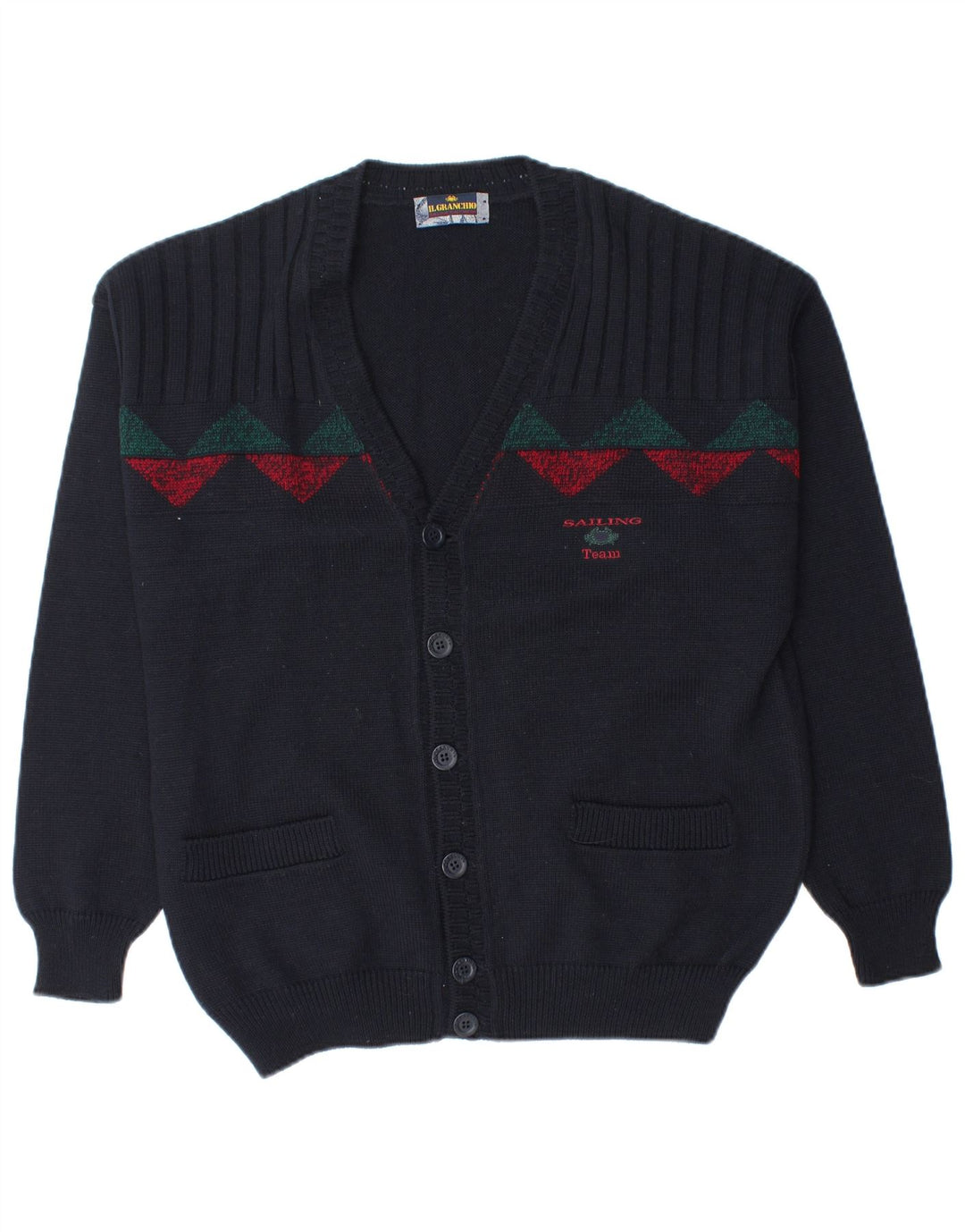 Il Granchio Mens Cardigan Sweater Medium Navy Blue Geometric Wool