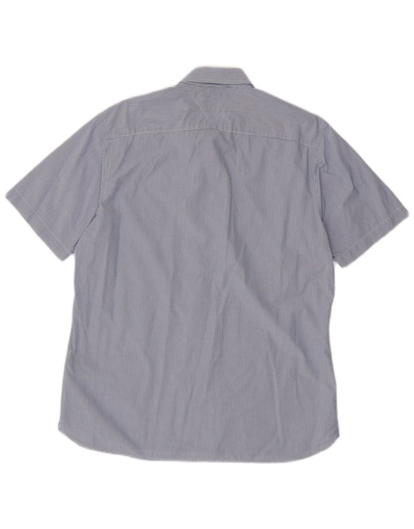 Tommy Hilfiger Mens Custom Fit Short Sleeve Shirt Large Blue Pinstripe