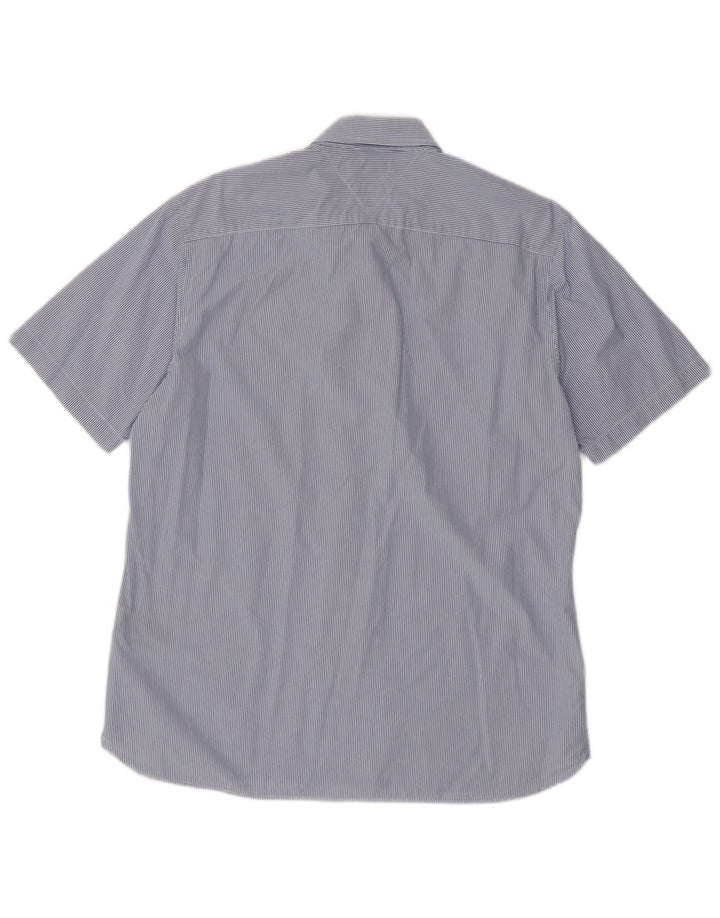 Tommy Hilfiger Mens Custom Fit Short Sleeve Shirt Large Blue Pinstripe