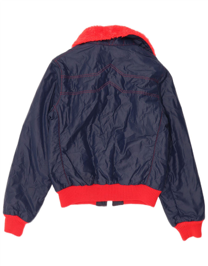 Samas Womens Bomber Jacket UK 16 Large Navy Blue Colourblock Nylon