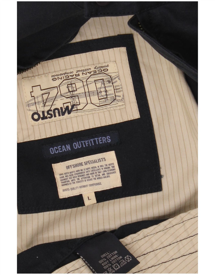 MUSTO Mens Bomber Jacket UK 40 Large Navy Blue Cotton