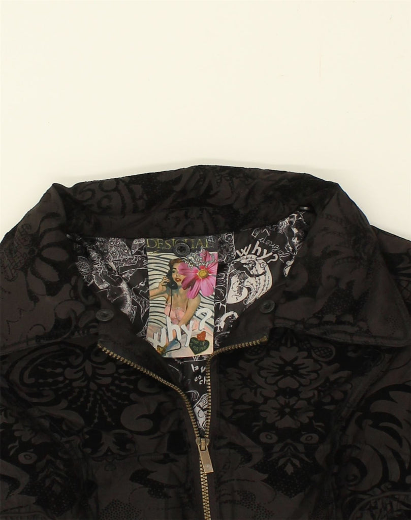 DESIGUAL Womens Padded Jacket IT 42 Medium Black Floral Polyester | Vintage Desigual | Thrift | Second-Hand Desigual | Used Clothing | Messina Hembry 