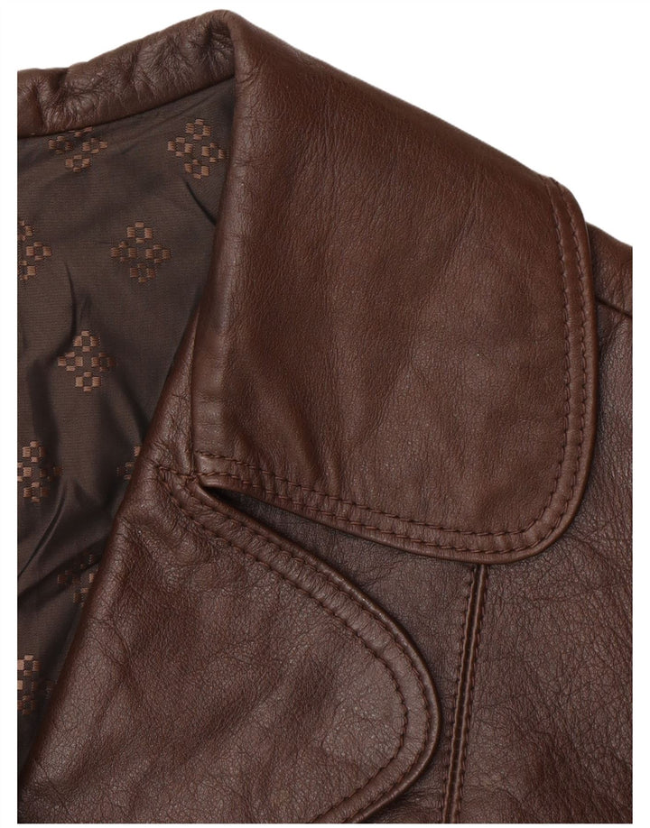 Vintage Womens Leather Coat UK 14 Medium Brown