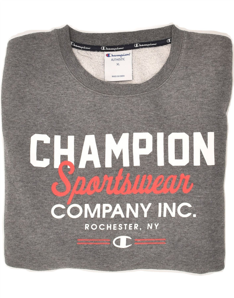 CHAMPION Mens Graphic Sweatshirt Jumper XL Grey Cotton | Vintage Champion | Thrift | Second-Hand Champion | Used Clothing | Messina Hembry 