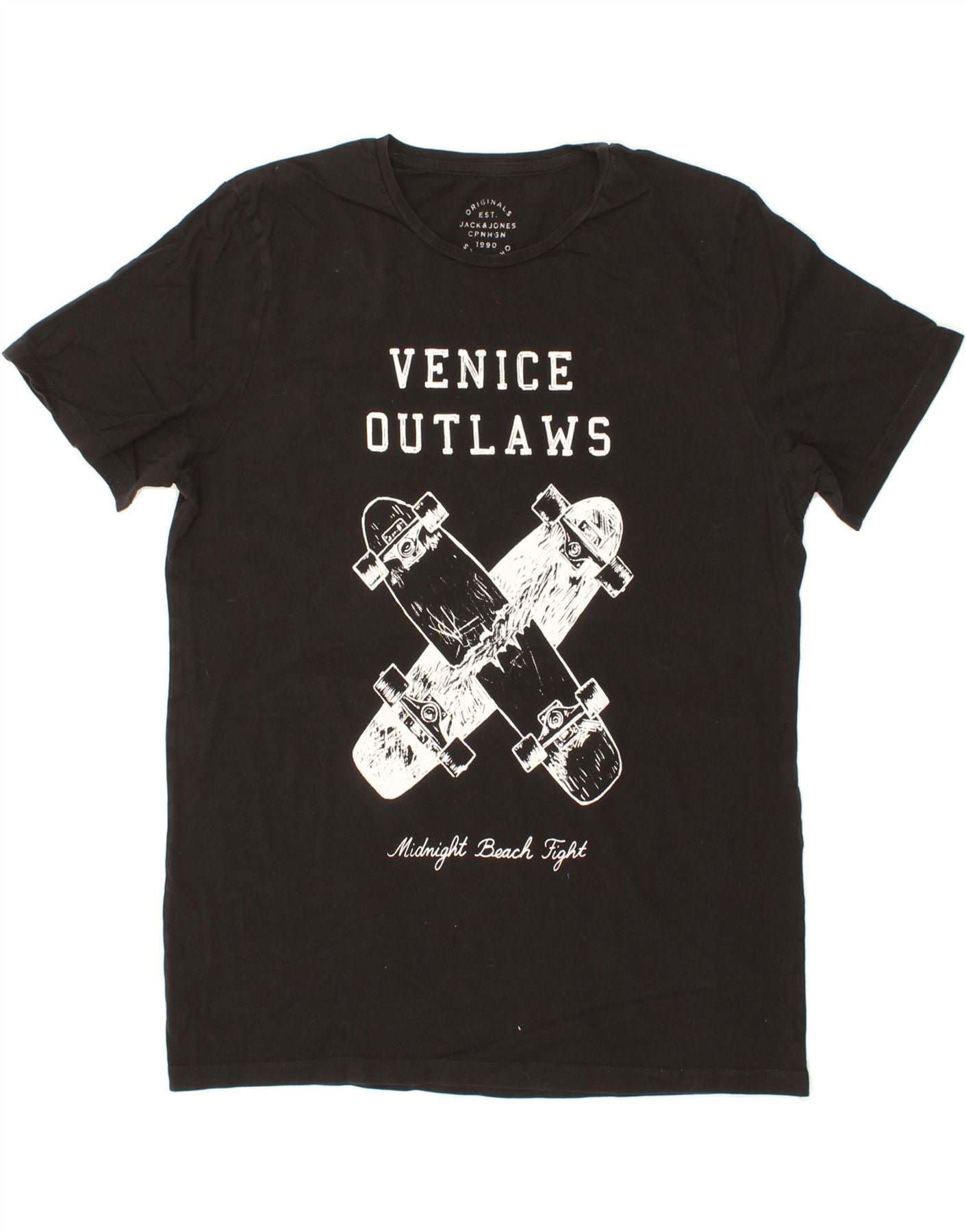 JACK & JONES Mens Venice Slim Graphic T-Shirt Top XL Black