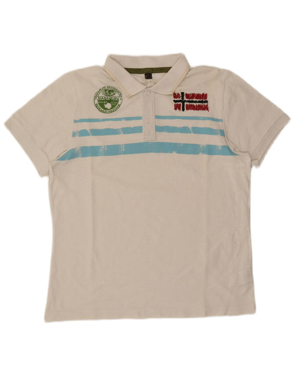 Napapijri Mens Graphic Polo Shirt Large Off White Striped Cotton
