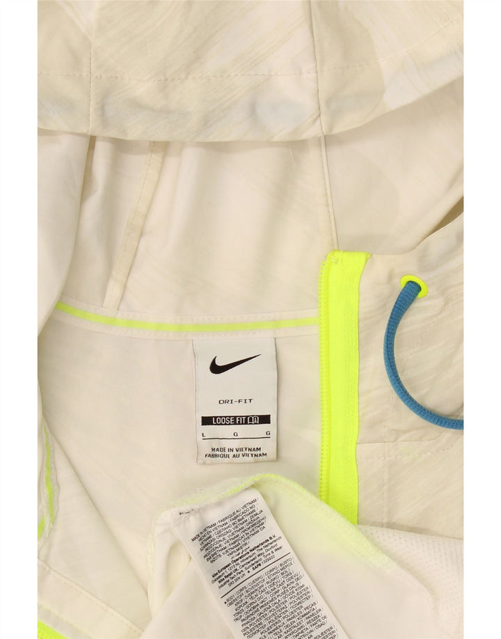 Nike Mens Loose Fit Hooded Pullover Rain Jacket UK 40 Large Beige Striped