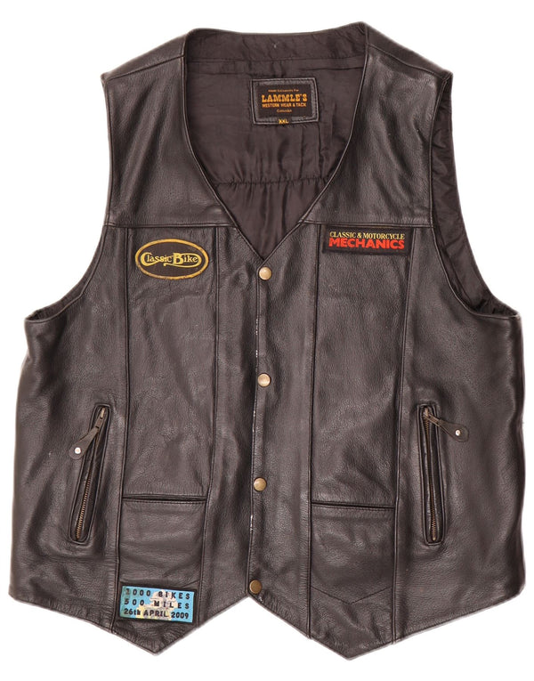 Lammle's Mens Motorstyle Graphic Leather Waistcoat  2XL Black Leather
