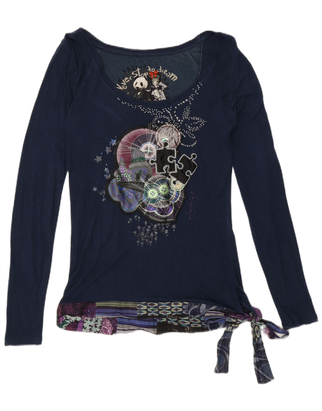 Desigual Womens Abstract Pattern Blouse Top UK 10 Small Navy Blue