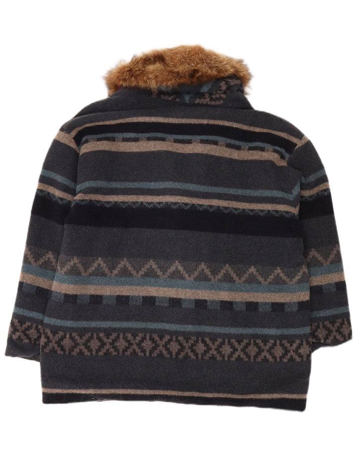 INSIEME Womens Duffle Jacket UK 16 Medium Multicoloured Striped Aztec