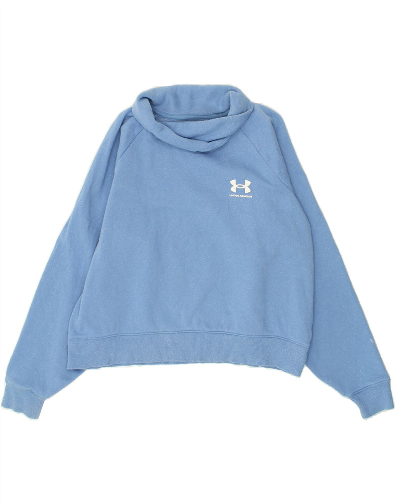 UNDER ARMOUR Womens Crop Roll Neck Sweatshirt Jumper UK 16 Large Blue | Vintage Under Armour | Thrift | Second-Hand Under Armour | Used Clothing | Messina Hembry 