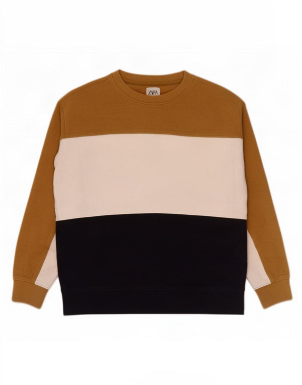 Zara Mens Sweatshirt Jumper Small Multicoloured Colourblock Cotton