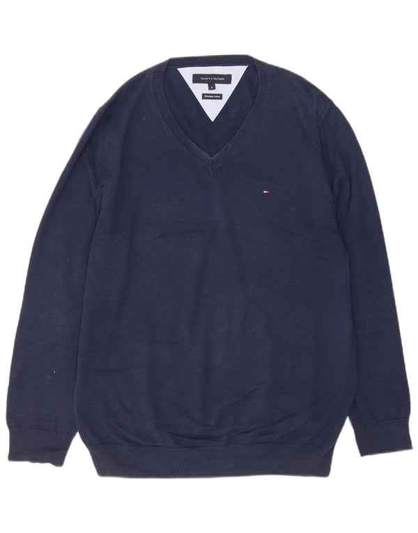 Tommy Hilfiger Mens V-Neck Jumper Sweater Small Navy Blue Cotton