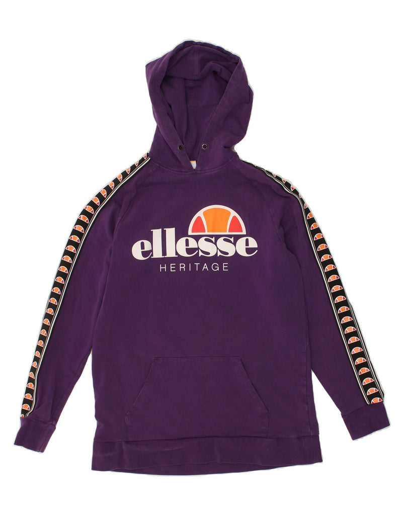 ELLESSE Womens Graphic Hoodie Jumper UK 12 Medium Purple Cotton | Vintage Ellesse | Thrift | Second-Hand Ellesse | Used Clothing | Messina Hembry 
