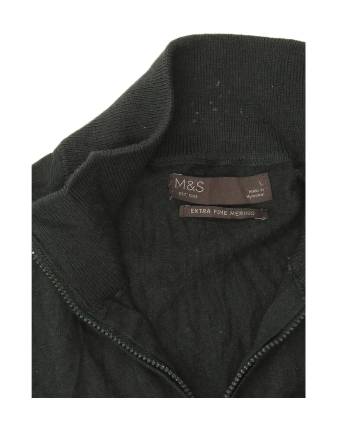 Marks & Spencer Mens Zip Neck Jumper Sweater Large Green Merino Wool