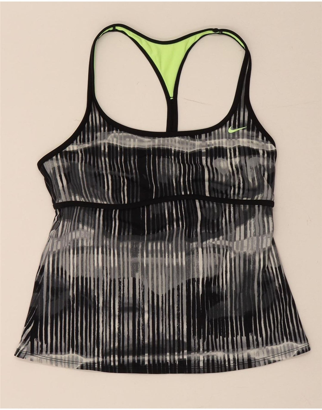 Nike Womens Vest Top UK 14 Large Black Striped Polyamide