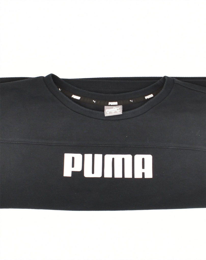 PUMA Womens Crop Oversized Sweatshirt Jumper UK 10 Small Black Cotton | Vintage Puma | Thrift | Second-Hand Puma | Used Clothing | Messina Hembry 