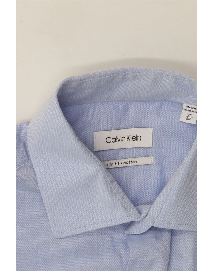 Calvin Klein Mens Slim Fit Shirt Size 39 Medium Blue Cotton