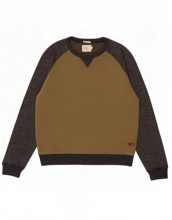 PEPE Jeans Mens Regular Fit Sweatshirt Jumper Small Khaki Colourblock