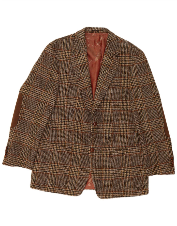 Harris Tweed Mens 2 Button Blazer Jacket IT 52 XL Brown Check Wool