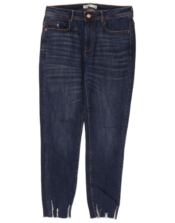Zara Womens Distressed Slim Jeans EU 42 Large W32 L28 Navy Blue Cotton