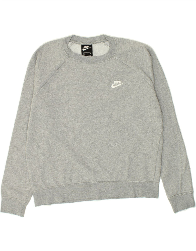 NIKE Womens Loose Fit Graphic Sweatshirt Jumper UK 14 Medium Grey Cotton | Vintage Nike | Thrift | Second-Hand Nike | Used Clothing | Messina Hembry 