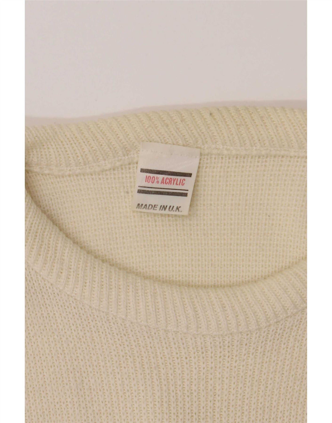 Vintage Mens Boat Neck Jumper Sweater Large Off White Argyle/Diamond